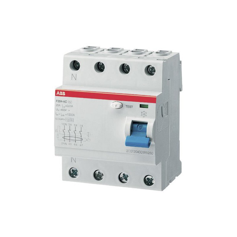 1 pcs - ABB FH200 RCCB, 63A, 4 Pole, 30mA, Type AC