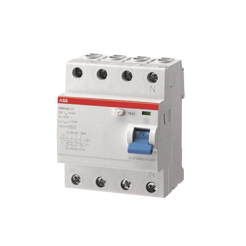 1 pcs - ABB F200 RCCB, 40A, 4 Pole, 100mA, Type A, 230/400V ac