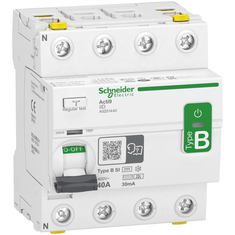 1 pcs - Schneider Electric iID RCCB, 40A, 4 Pole, 30mA, Type B-SI, 400V ac