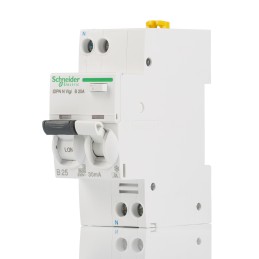 1 pcs - Schneider Electric RCBO, 25A Current Rating, 1P+N Poles, 30mA Trip Sensitivity, Type B, Acti 9 Range