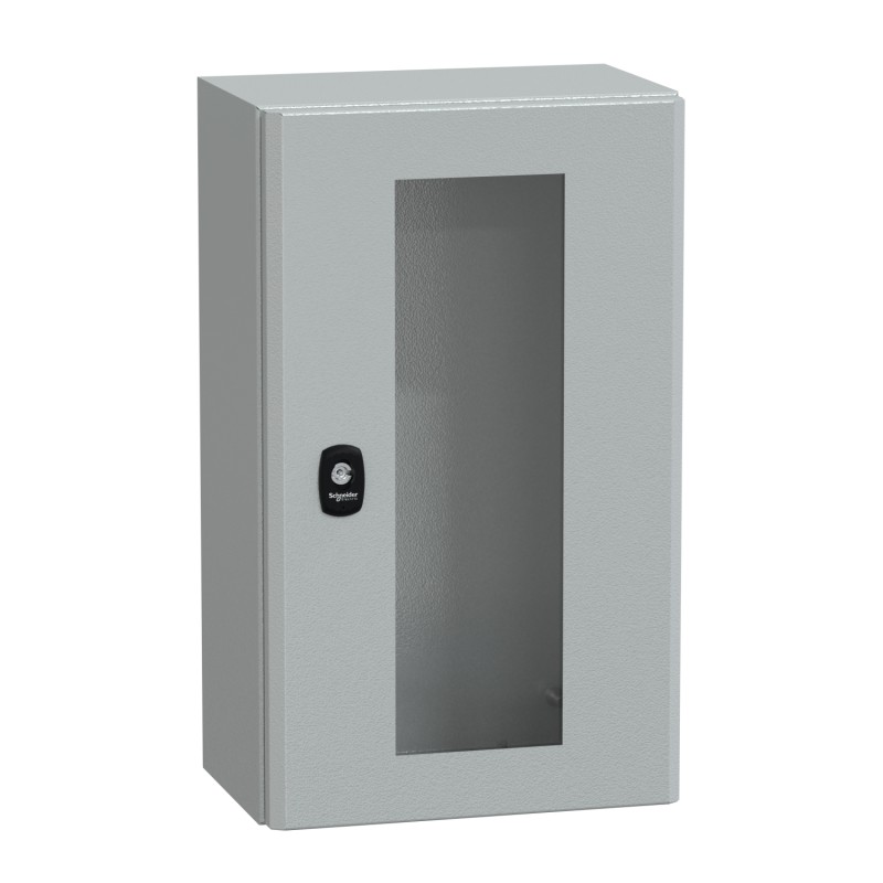 1 pcs - Schneider Electric Spacial S3D Series Grey Steel General Purpose Enclosure, IP66, IK08, Transparent Lid, 500 x 300 x