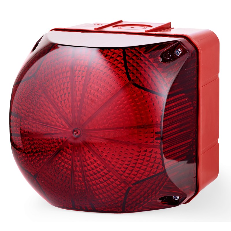 1 pcs - AUER Signal QDM Series Red Multiple Effect Beacon, 110 - 240 V ac/dc, Surface Mount, LED Bulb, IP66