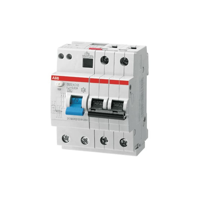 1 pcs - ABB RCBO, 63A Current Rating, 2P Poles, Type B