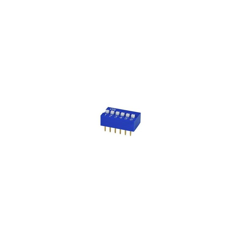 1 pcs : DS01C-254-L-06BE - DIP Switches/SIP Switches DIP Switch, SPST, 2.54 pitch, raised actuator, covex bottom, long pin, 6 po