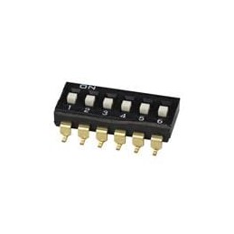 1 pcs : DS04-254-2-06BK-SMT - DIP Switches/SIP Switches DIP Switch, SPST, 2.54 pitch, flat actuator, SMT, 6 position, Black