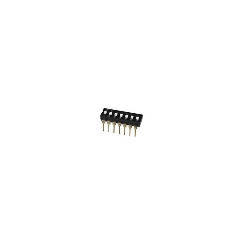1 pcs : DS04-254-2L-07BK - DIP Switches/SIP Switches DIP Switch, SPST, 2.54 pitch, flat actuator, long pin, 7 position, Black
