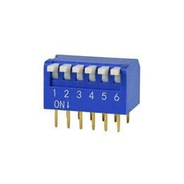 1 pcs : DS02C-254-1L-06BE - DIP Switches/SIP Switches DIP Switch, SPST, 2.54 pitch, Raised actuator, convex bottom, long pin, 6 