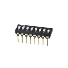 1 pcs : DS04-254-2L-08BK - DIP Switches/SIP Switches DIP Switch, SPST, 2.54 pitch, flat actuator, long pin, 8 position, Black