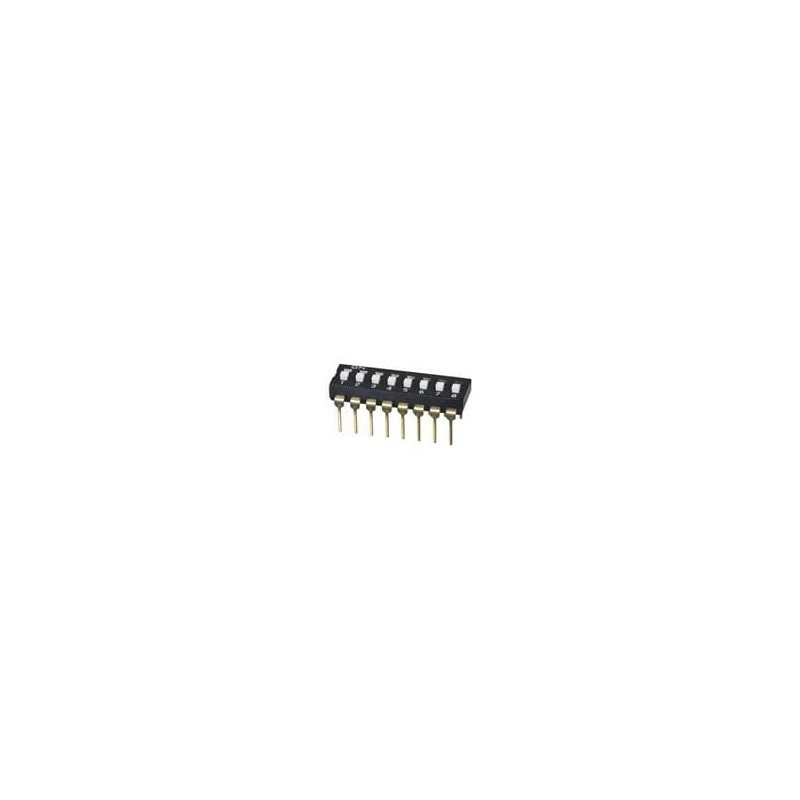 1 pcs : DS04-254-2L-08BK - DIP Switches/SIP Switches DIP Switch, SPST, 2.54 pitch, flat actuator, long pin, 8 position, Black
