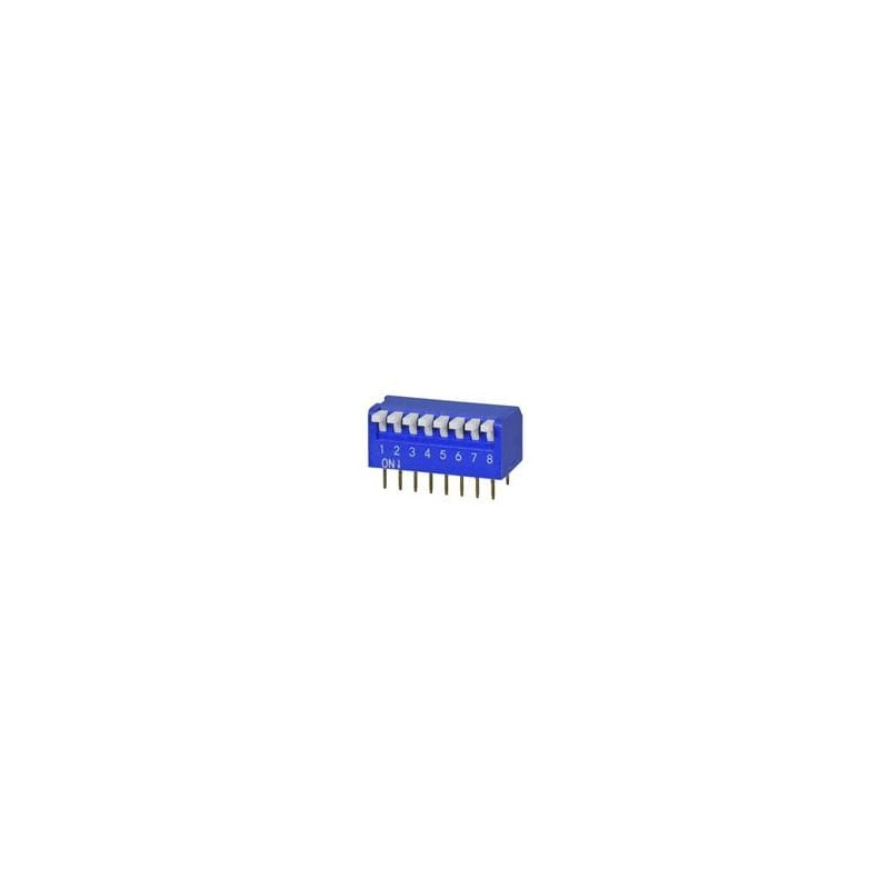 1 pcs : DS02C-254-1L-08BE - DIP Switches/SIP Switches DIP Switch, SPST, 2.54 pitch, Raised actuator, convex bottom, long pin, 8 