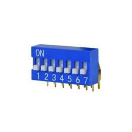 1 pcs : DS03-254-07BE - DIP Switches/SIP Switches DIP Switch, SPST, 2.54 pitch, Raised actuator, right angle, 7 position, Blue