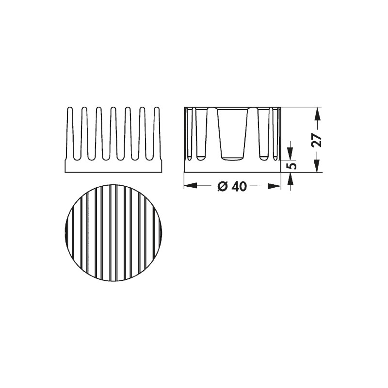1 pcs - Heatsink, Universal Round Alu, 9.41K/W, 40 (Dia.) x 27mm, Adhesive Foil, Conductive Foil