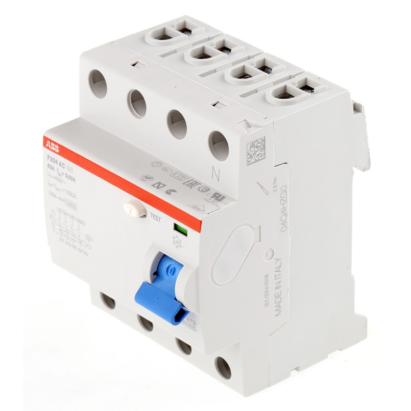 1 pcs - ABB F200 RCCB, 63A, 4 Pole, 30mA, Type AC