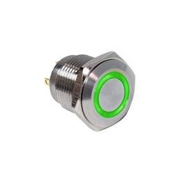 1 pcs : PV6F240SS-331-M01 - Pushbutton Switches Anti-vandal, SPST, Off-(On), Panel Mount, Front, Silver, LED, Green, Power Symbo