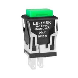 1 pcs : LB15SKW01-F - Pushbutton Switches SPDT ON(ON) SQUARE BLACK BODY GREEN CAP