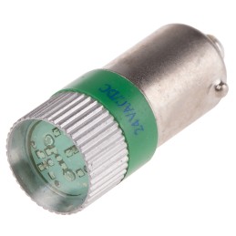 1 pcs - RS PRO Green LED Indicator Lamp, 24V ac/dc, BA9s Base, 10mm Diameter, 170/160mcd
