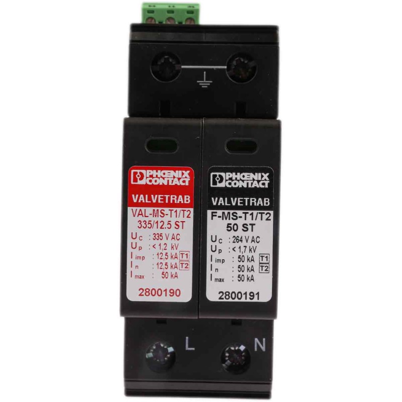1 pcs - Phoenix Contact 1 Phase Surge Protector, 50kA, 250V ac, DIN Rail Mount