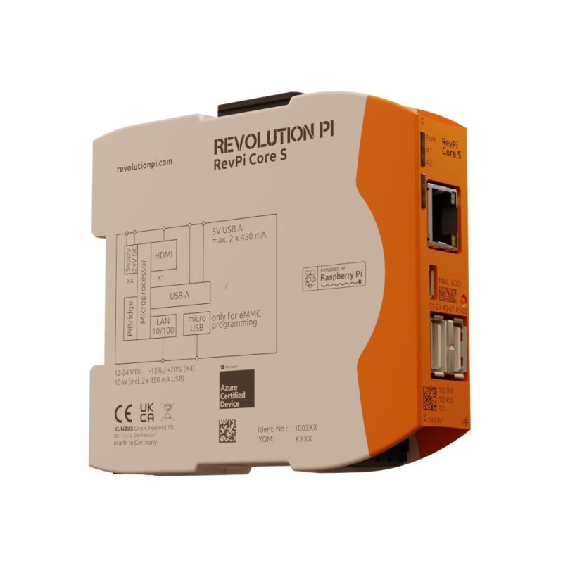 1 pcs - Revolution PI RevPi Core S, Industrial Computer, 10W, 1.5 GHz, 16GB (Flash) / 1GB (RAM), 4 Linux