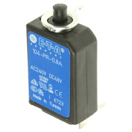 1 pcs - ETA Thermal Circuit Breaker - 104-PR Single Pole 240V Voltage Rating PCB Mount, 800mA Current Rating