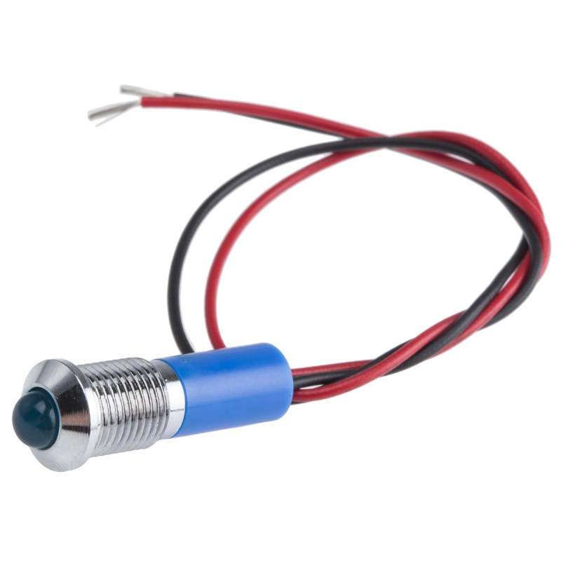 1 pcs - RS PRO Blue Panel Mount Indicator, 24V dc, 8mm Mounting Hole Size, Lead Wires Termination, IP67