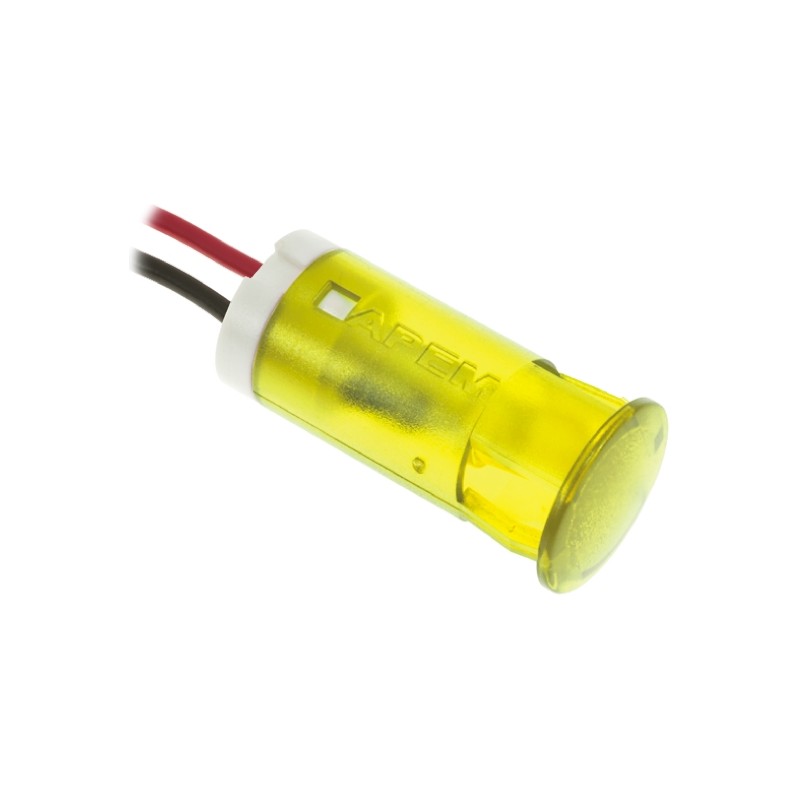 1 pcs - Apem Yellow Panel Mount Indicator, 24V dc, 12mm Mounting Hole Size, Lead Wires Termination