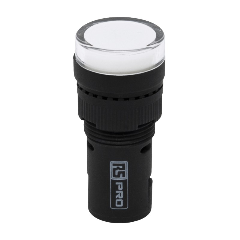 1 pcs - RS PRO, Panel Mount White LED Pilot Light, 16mm Cutout, IP40, Round, 230V ac