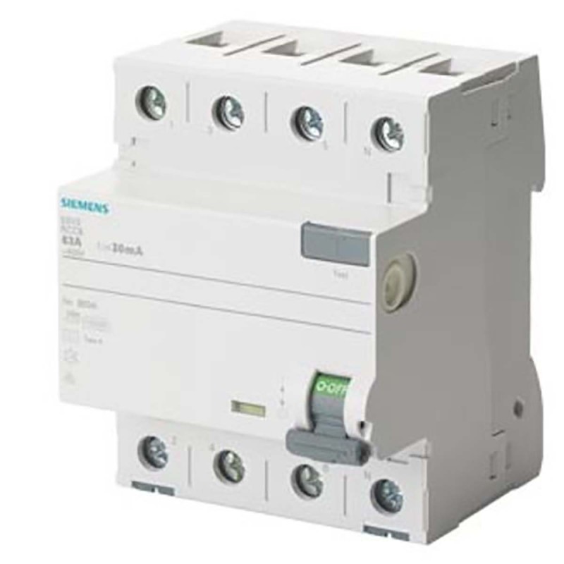 1 pcs - Siemens 5SV3 RCCB, 40A, 4 Pole, 30mA, Type F, 400V ac