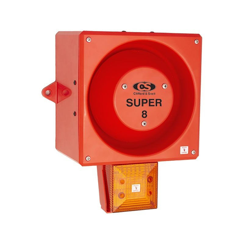 1 pcs - Clifford & Snell YL80 Hi Vis Series Amber Sounder Beacon, 115 V ac, IP66, Bulkhead, Flat Wall, 116dB at 1 Metre