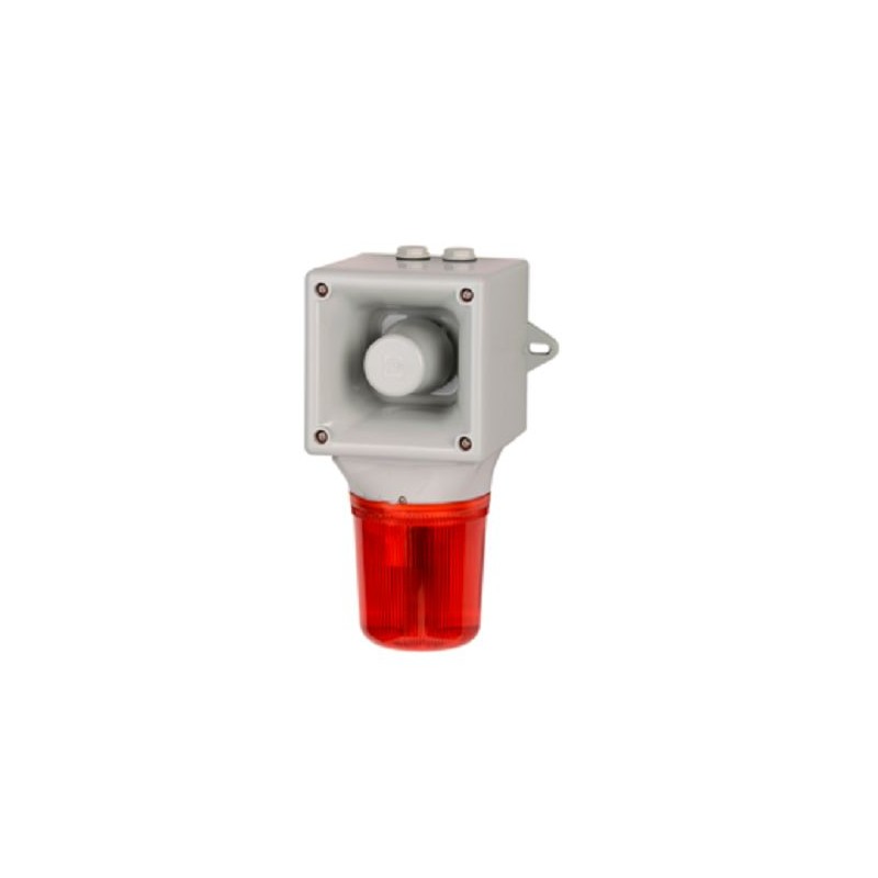 1 pcs - e2s AB105LDA Series Amber, Blue, Clear, Green, Red, Yellow LED Beacon, 24 V, IP65, Wall Mount, 113dB at 1 Metre