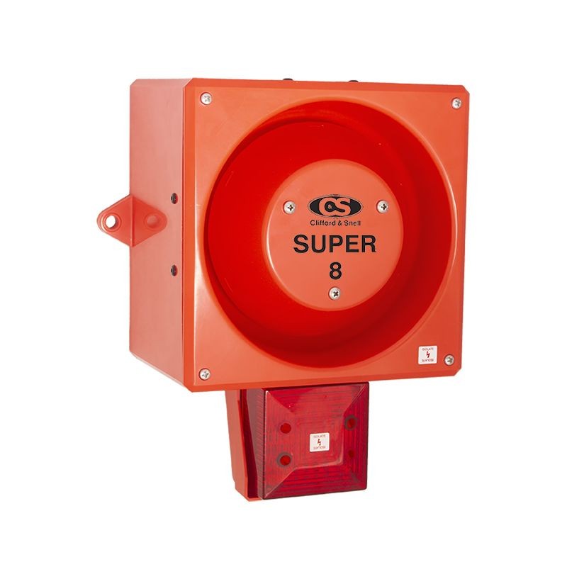 1 pcs - Clifford & Snell YL80 Hi Vis Series Red Sounder Beacon, 48 V dc, IP66, Bulkhead, Flat Wall, 116dB at 1 Metre