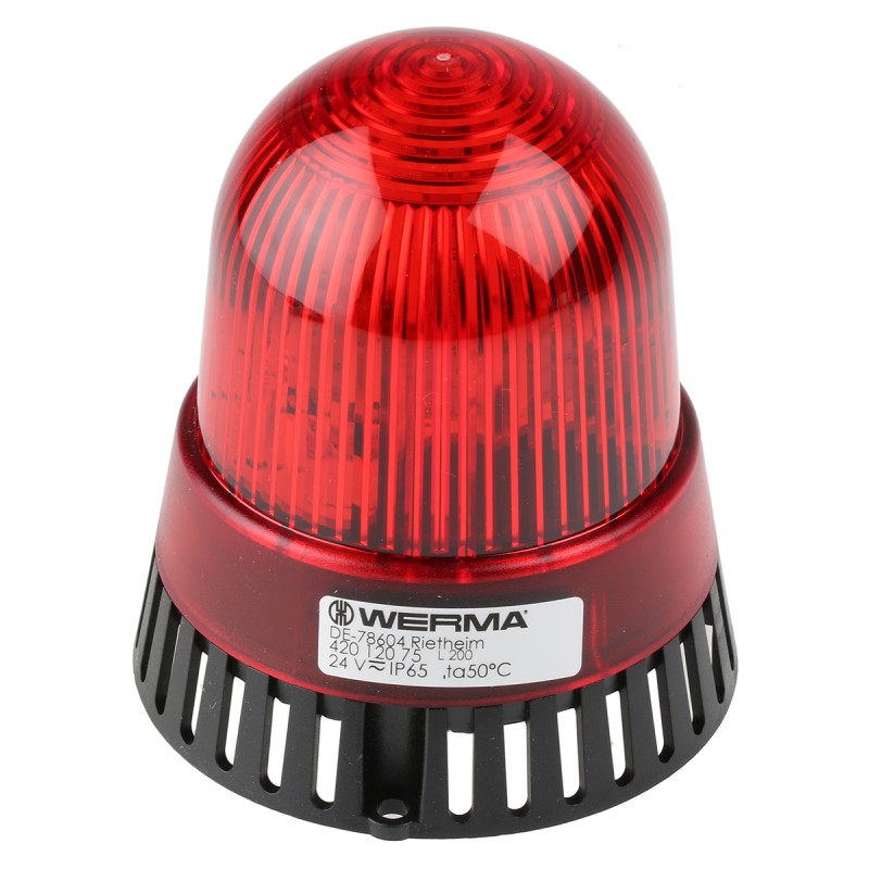 1 pcs - Werma 420 Series Red Sounder Beacon, 24 V ac/dc, IP65, Surface Mount, 105dB at 1 Metre