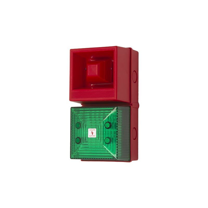 1 pcs - Clifford & Snell YL40 Series Green Sounder Beacon, 115 V ac, IP65, Bulkhead, Flat Wall, 108dB at 1 Metre
