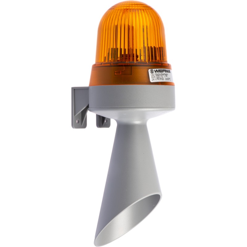 1 pcs - Werma 424 Series Yellow Horn Beacon, 24 V ac/dc, IP65, Surface Mount, 98dB at 1 Metre