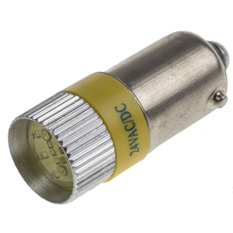 1 pcs - RS PRO Yellow LED Indicator Lamp, 24V ac/dc, BA9s Base, 10mm Diameter, 120/110mcd