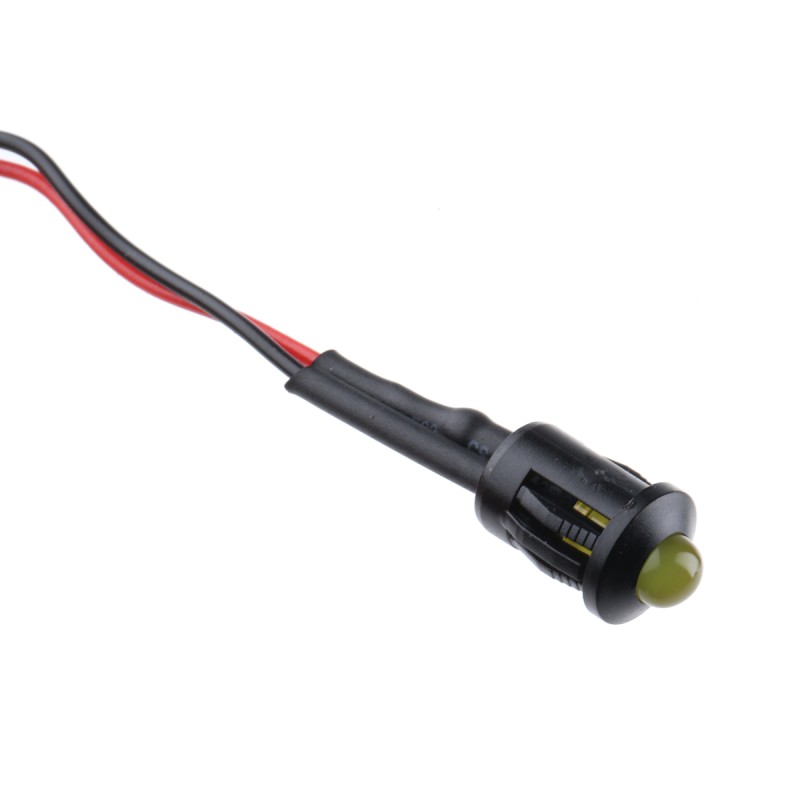 1 pcs - RS PRO Yellow Panel Mount Indicator, 24V dc, 8mm Mounting Hole Size, Lead Wires Termination