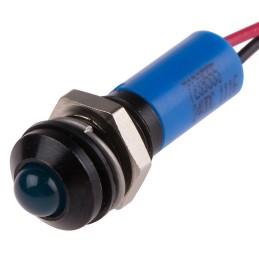 1 pcs - RS PRO Blue Panel Mount Indicator, 24V dc, 8mm Mounting Hole Size, Lead Wires Termination, IP67