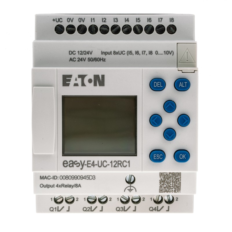 1 pcs - Eaton EasyE4 Series Logic Module, 12 V dc, 24 V dc Supply, Relay Output, 4 (Analogue), 8 (Digital)-Input, Analogue,