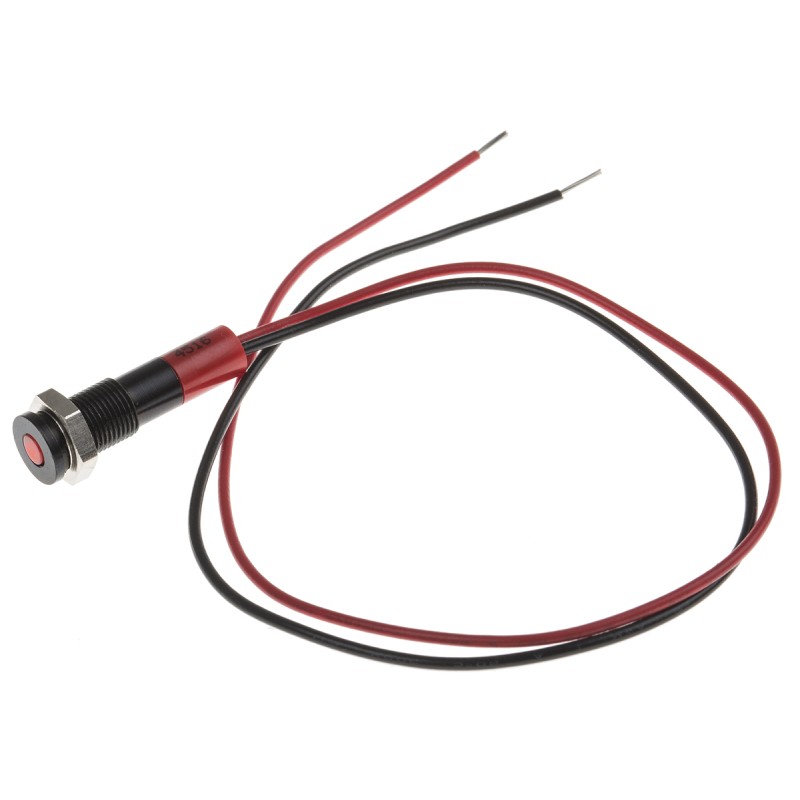 1 pcs - RS PRO Red Panel Mount Indicator, 24V dc, 6mm Mounting Hole Size, Lead Wires Termination, IP67
