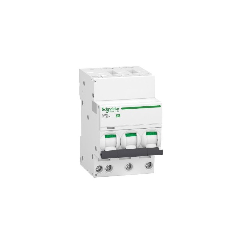 1 pcs - Schneider Electric Acti 9 Acti9 iDT40K XA MCB, 3P+N, 40A Curve C, 230V AC