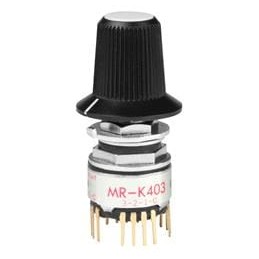 1 pcs : MRK403-BB - Rotary Switches 4P 3 POS LOW SHAFT ACTR PC WHT TIP KNOB