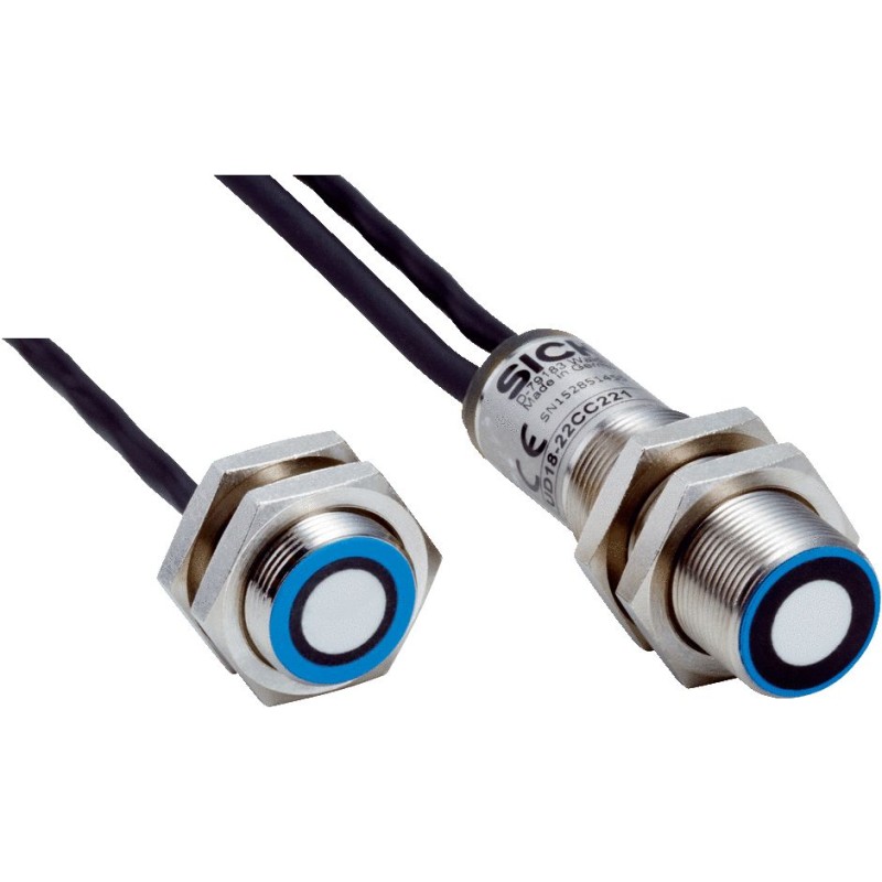 1 pcs - Sick Ultrasonic Barrel-Style Proximity Sensor, M18 x 1, 20 - 60 mm Detection, PNP Output, 20 - 30 V, IP65