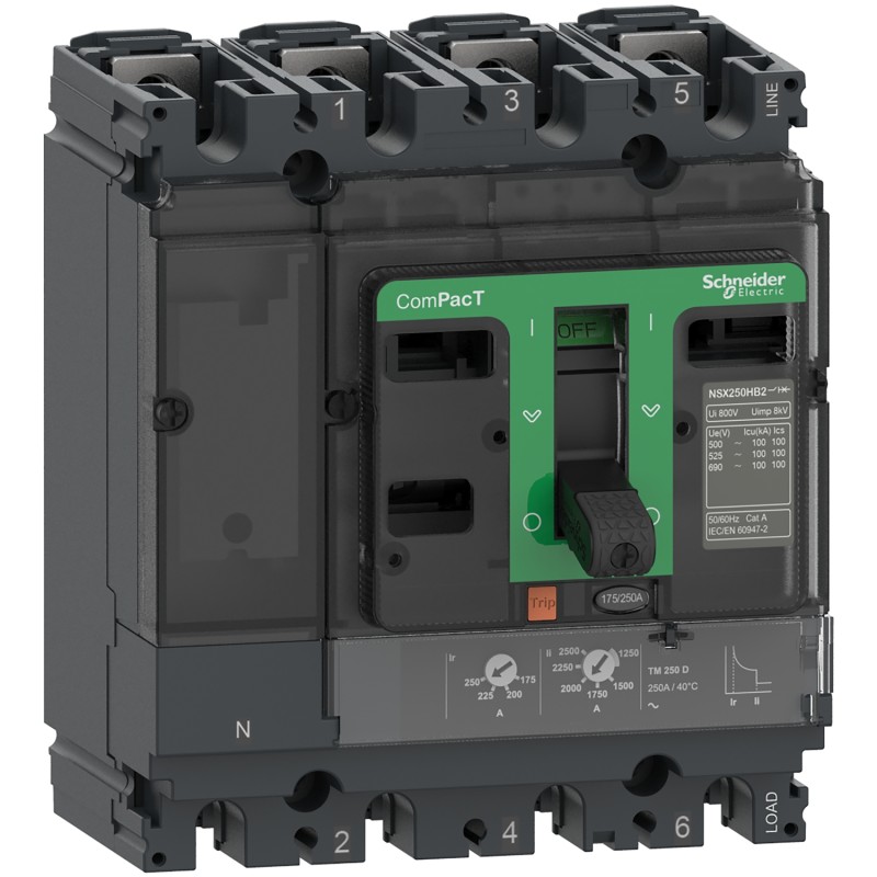 1 pcs - Schneider Electric, ComPacT NSX MCCB 4P 100A, Fixed Mount