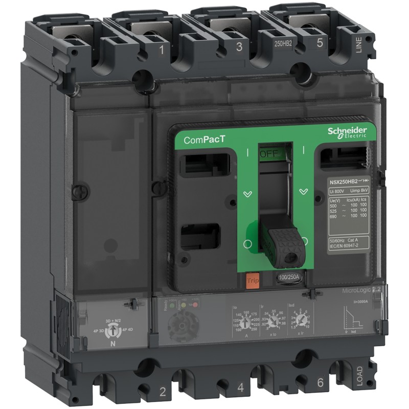 1 pcs - Schneider Electric, ComPacT NSX MCCB 4P 160A, Fixed Mount