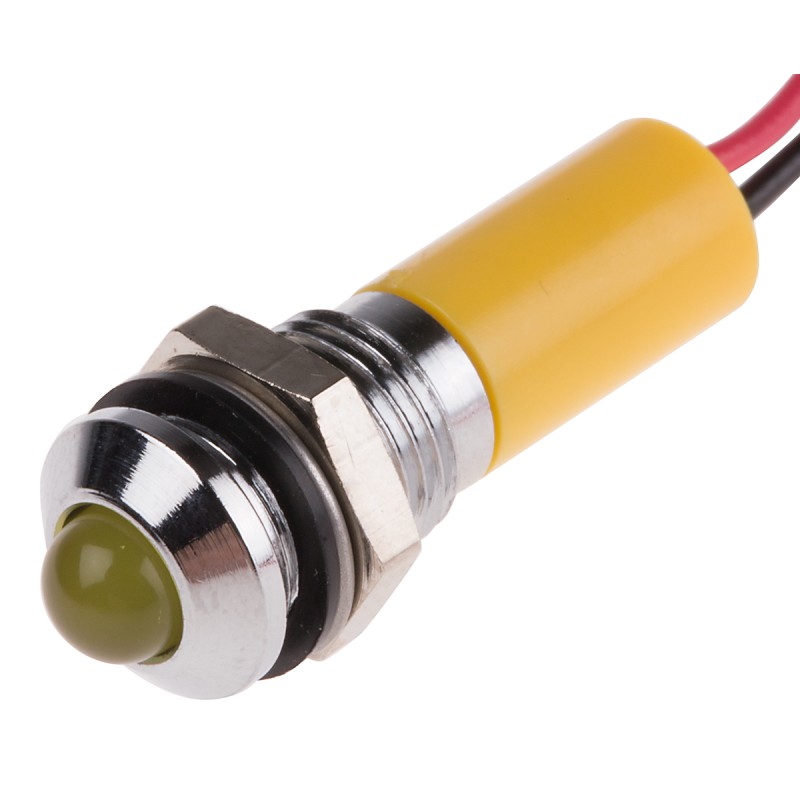 1 pcs - RS PRO Yellow Panel Mount Indicator, 24V dc, 8mm Mounting Hole Size, Lead Wires Termination, IP67