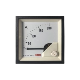 1 pcs - RS PRO Analogue Panel Ammeter 200 (Scle) A, 200/5 (CT) A, 5 (Input) A AC, 68mm x 68mm, 1 % Moving Iron
