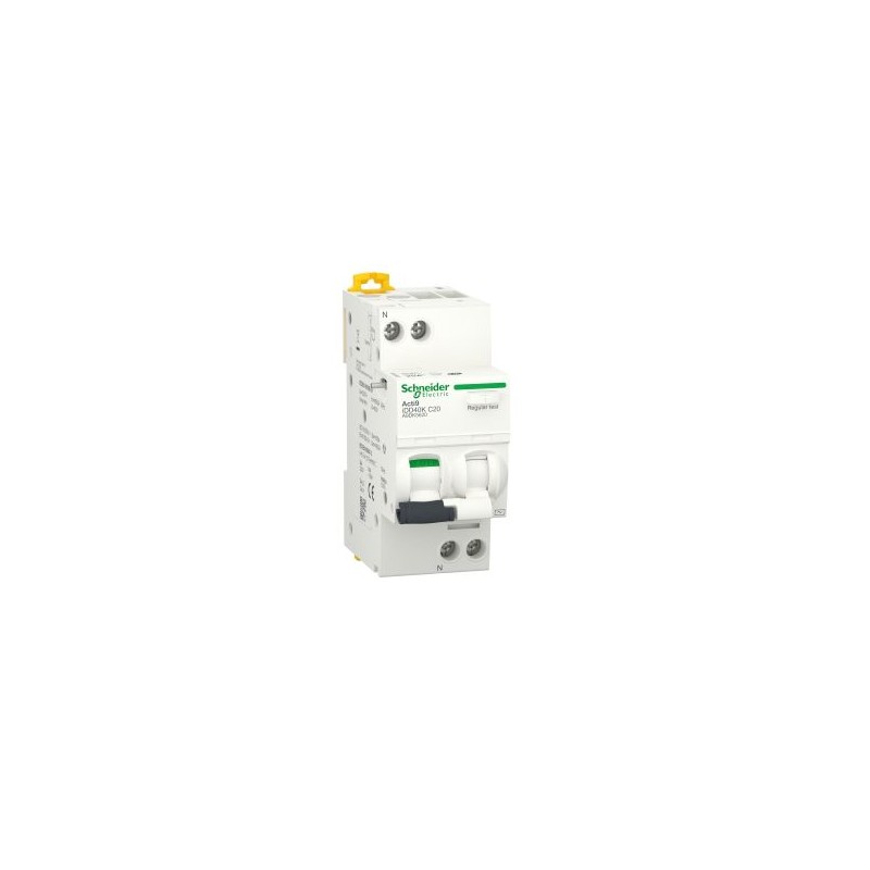 1 pcs - Schneider Electric RCBO, 20A Current Rating, 1P+N Poles, 300mA Trip Sensitivity, Type C, Acti9 Range