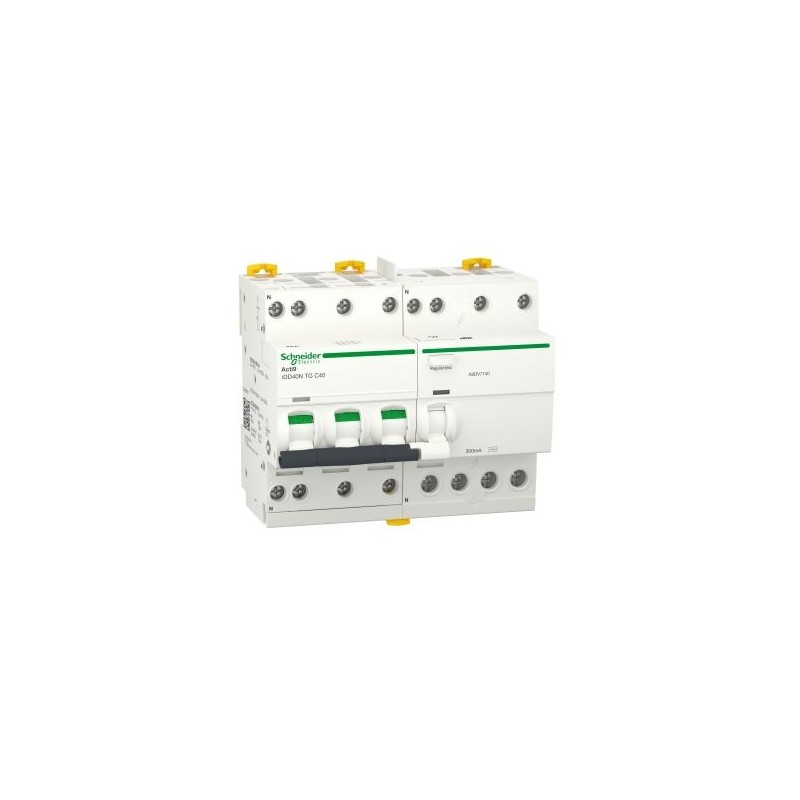 1 pcs - Schneider Electric RCBO, 40A Current Rating, 3P+N Poles, 300mA Trip Sensitivity, Type C, Acti9 Range