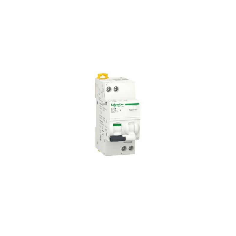 1 pcs - Schneider Electric RCBO, 10A Current Rating, 1P+N Poles, 30mA Trip Sensitivity, Type C, Acti9 Range