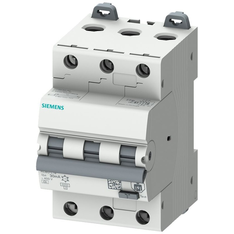 1 pcs - Siemens RCBO, 6A Current Rating, 3P Poles, 30mA Trip Sensitivity, Type B, Sentron Range
