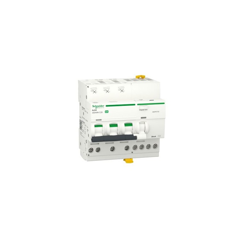 1 pcs - Schneider Electric RCBO, 25A Current Rating, 3P+N Poles, 30mA Trip Sensitivity, Type C, Acti9 Range